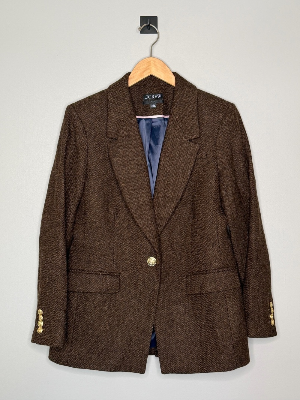 J. Crew Willa 100% Wool Tweed Herringbone Single Breasted Blazer Women’s Size 6 - Picture 3 of 9